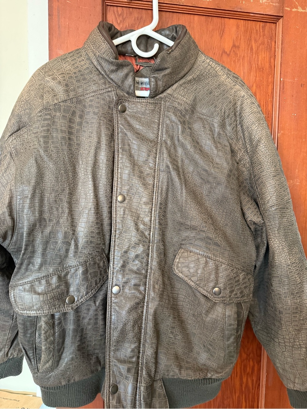 Members Only Brown Croc-Embossed Leather Bomber Jacket sz 42 L/XL